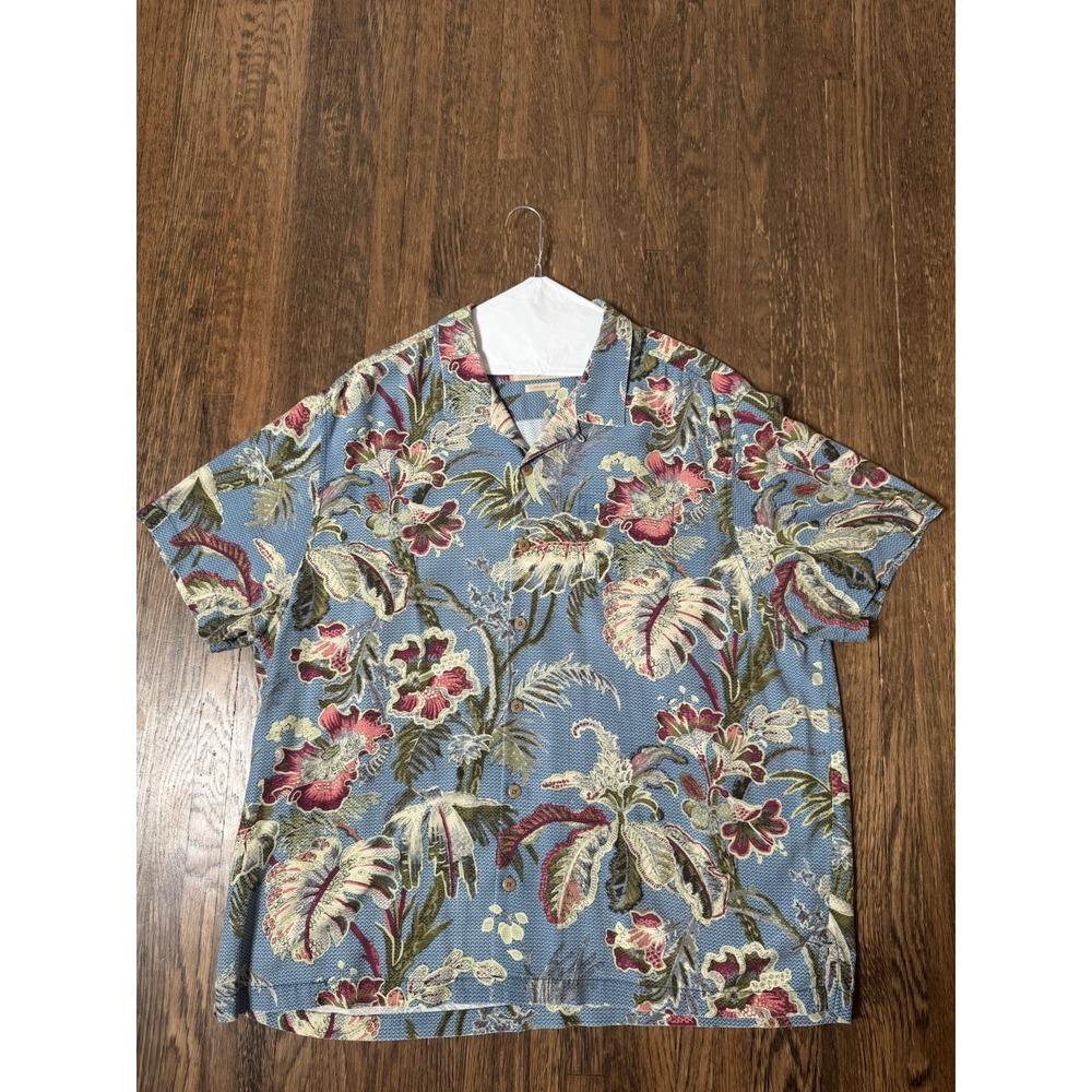 Tommy Bahama Men XXL 100% Silk Short Sleeve Floral Camp Shirt Island Modern Fit